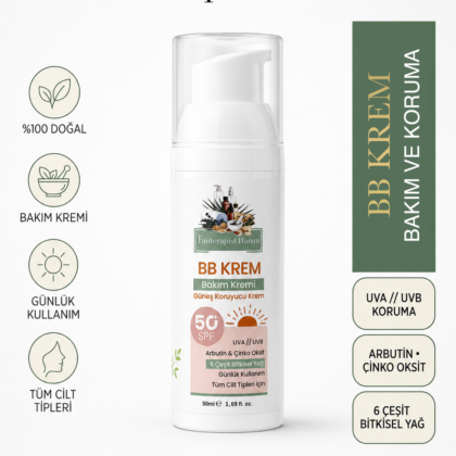 BB Krem Etkili Güneş Kremi | Arbutin & Çinko İçerikli ✨ Cildinizi güneşin zararlı etkilerinden korurken aynı zamanda kusursuz bir görünüm kazandıran çok yönlü bakım! 🌿